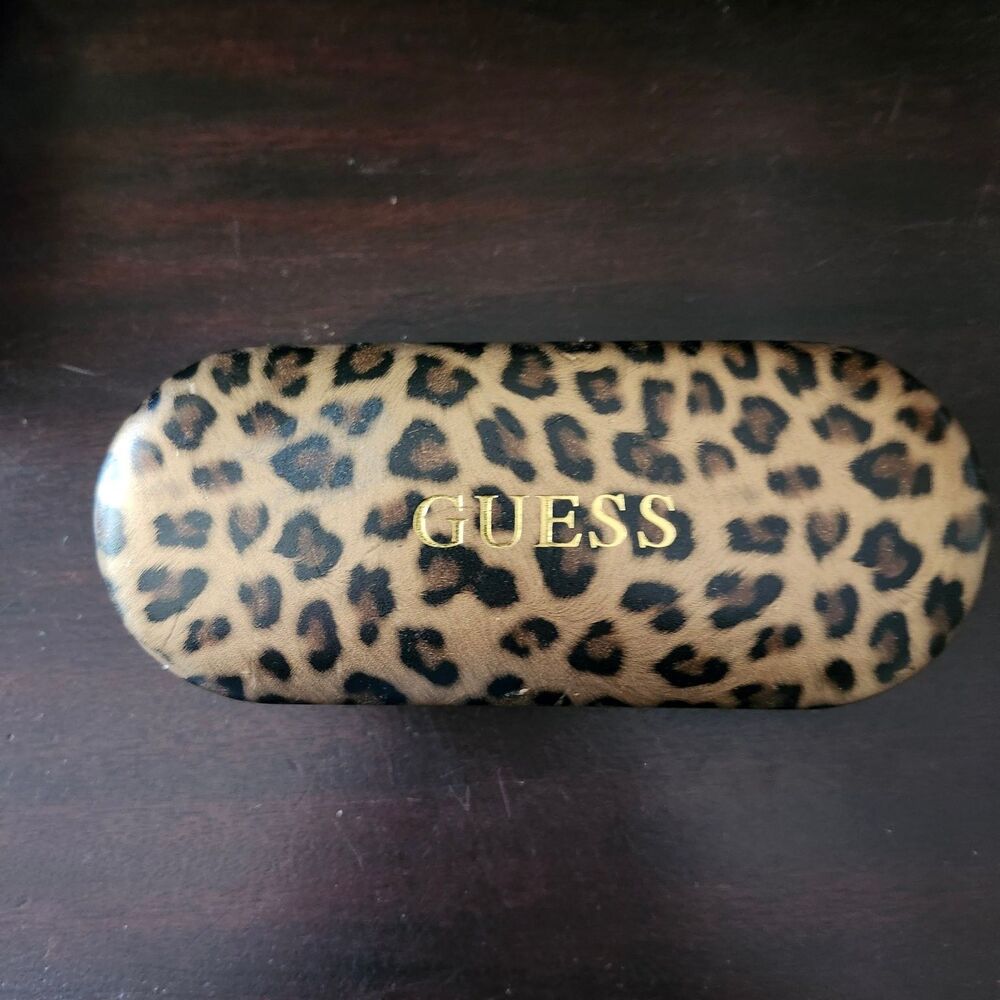 GUESS Leopard Print Hard Clamshell Eyeglass Sunglasses Case Brown Black Tan Felt